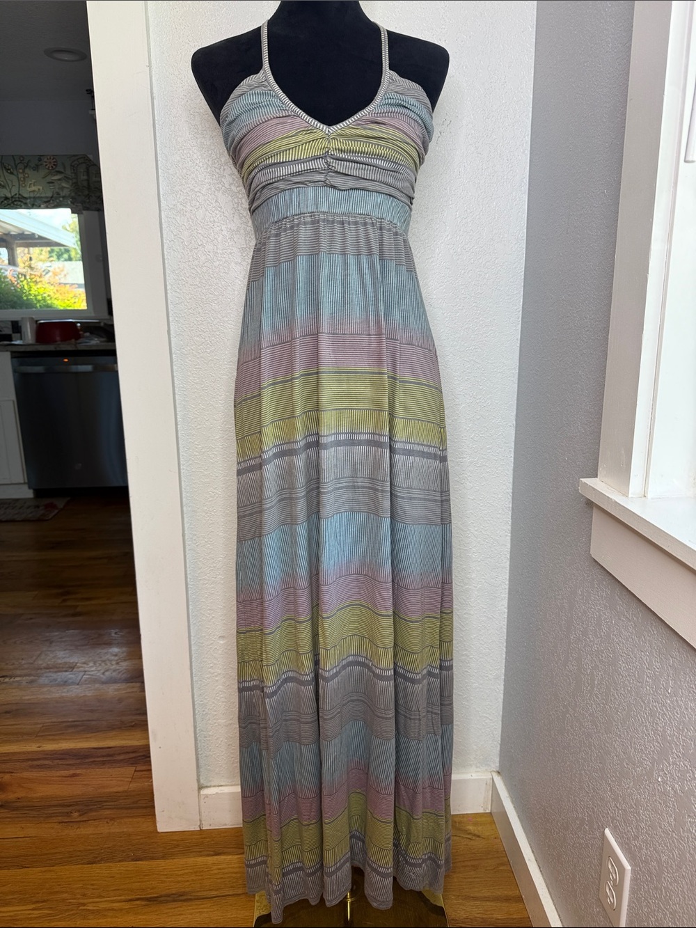 O'Neill Pastel Striped Halter Maxi Sun Dress Y2K Surf Island Girl Beach Boho
